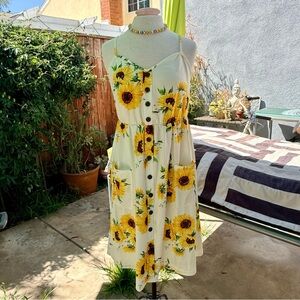 Sunflower Print Midi Dress in Cream